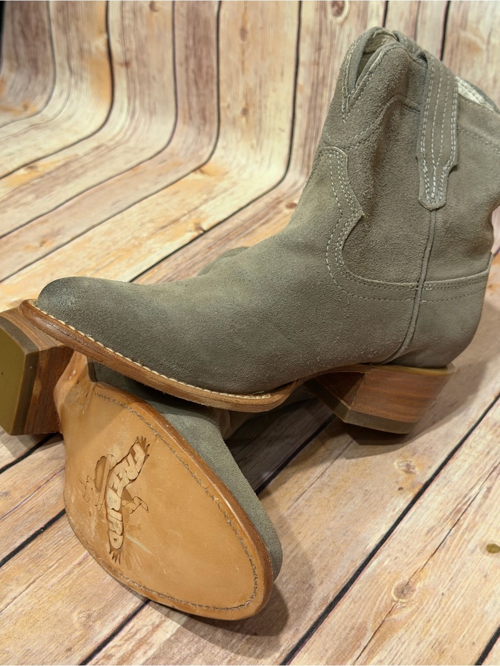 Freebird by Steven Taupe Suede Western Ankle Boots